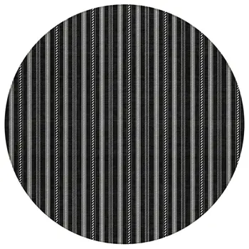 8' Black And Ivory Round Striped Washable Indoor Outdoor Area Rug