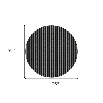 8' Black And Ivory Round Striped Washable Indoor Outdoor Area Rug
