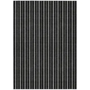 8' X 10' Black And Ivory Striped Washable Indoor Outdoor Area Rug