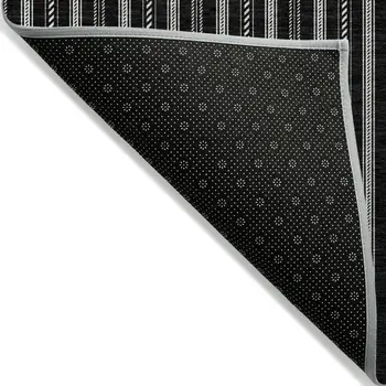 8' X 10' Black And Ivory Striped Washable Indoor Outdoor Area Rug