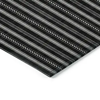 10' X 14' Black And Ivory Striped Washable Indoor Outdoor Area Rug