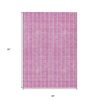 5' X 8' Blush And Ivory Striped Washable Indoor Outdoor Area Rug