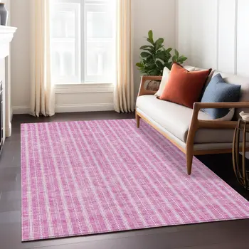 8' X 10' Blush And Ivory Striped Washable Indoor Outdoor Area Rug
