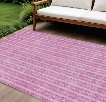 9' X 12' Blush And Ivory Striped Washable Indoor Outdoor Area Rug