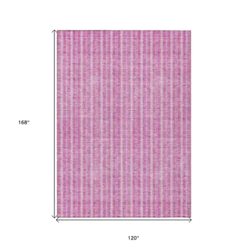 10' X 14' Blush And Ivory Striped Washable Indoor Outdoor Area Rug
