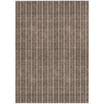 3' X 5' Brown And Ivory Striped Washable Indoor Outdoor Area Rug