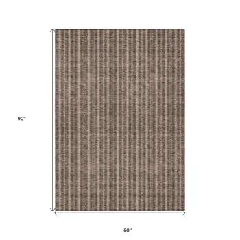 5' X 8' Brown And Ivory Striped Washable Indoor Outdoor Area Rug
