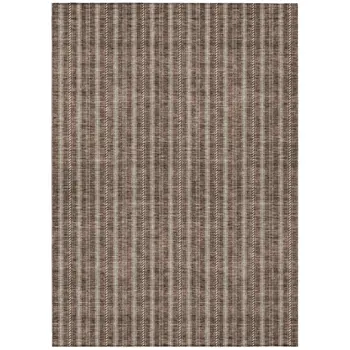 5' X 8' Brown And Ivory Striped Washable Indoor Outdoor Area Rug