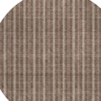 8' Brown And Ivory Round Striped Washable Indoor Outdoor Area Rug