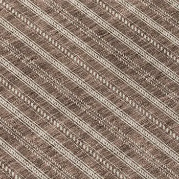 8' Brown And Ivory Round Striped Washable Indoor Outdoor Area Rug