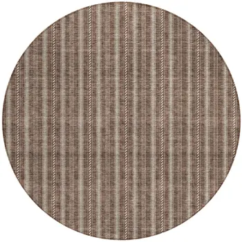 8' Brown And Ivory Round Striped Washable Indoor Outdoor Area Rug