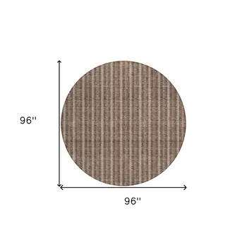 8' Brown And Ivory Round Striped Washable Indoor Outdoor Area Rug