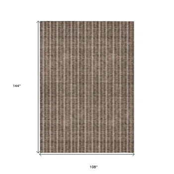 9' X 12' Brown And Ivory Striped Washable Indoor Outdoor Area Rug