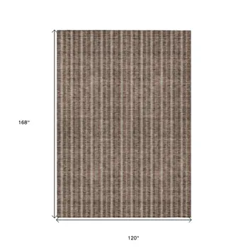 10' X 14' Brown And Ivory Striped Washable Indoor Outdoor Area Rug