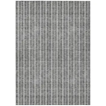 3' X 5' Gray And Ivory Striped Washable Indoor Outdoor Area Rug