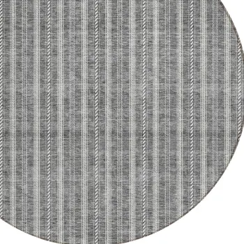 8' Gray And Ivory Round Striped Washable Indoor Outdoor Area Rug