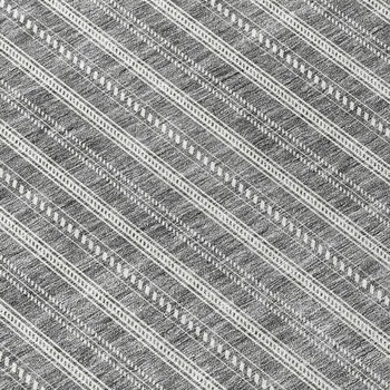 8' Gray And Ivory Round Striped Washable Indoor Outdoor Area Rug