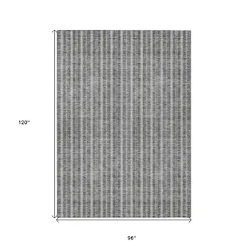8' X 10' Gray And Ivory Striped Washable Indoor Outdoor Area Rug