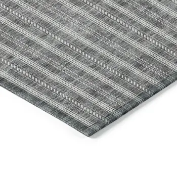 8' X 10' Gray And Ivory Striped Washable Indoor Outdoor Area Rug