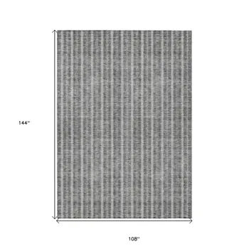 9' X 12' Gray And Ivory Striped Washable Indoor Outdoor Area Rug