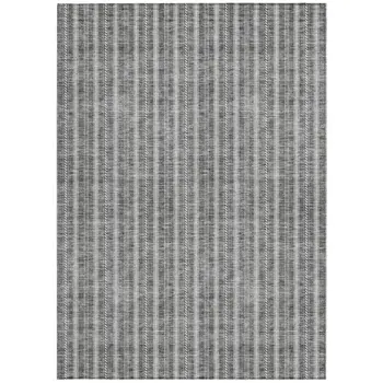 9' X 12' Gray And Ivory Striped Washable Indoor Outdoor Area Rug