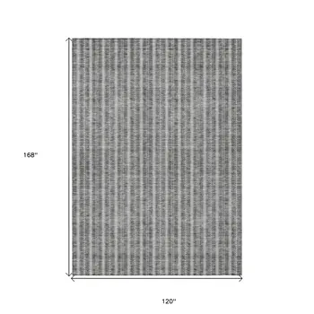 10' X 14' Gray And Ivory Striped Washable Indoor Outdoor Area Rug
