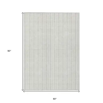 5' X 8' Ivory And Beige Striped Washable Indoor Outdoor Area Rug