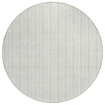 8' Ivory And Beige Round Striped Washable Indoor Outdoor Area Rug