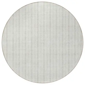 8' Ivory And Beige Round Striped Washable Indoor Outdoor Area Rug