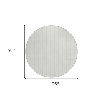 8' Ivory And Beige Round Striped Washable Indoor Outdoor Area Rug