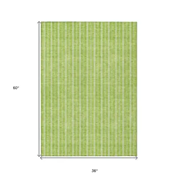3' X 5' Lime Green And Ivory Striped Washable Indoor Outdoor Area Rug