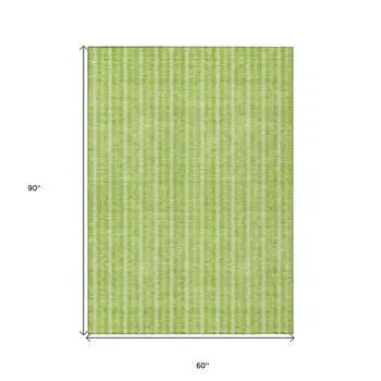 5' X 8' Lime Green And Ivory Striped Washable Indoor Outdoor Area Rug