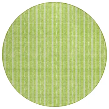8' Lime Green And Ivory Round Striped Washable Indoor Outdoor Area Rug