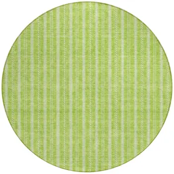 8' Lime Green And Ivory Round Striped Washable Indoor Outdoor Area Rug