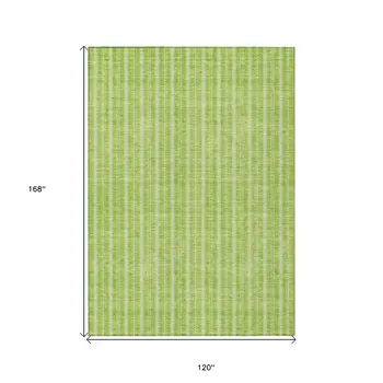 10' X 14' Lime Green And Ivory Striped Washable Indoor Outdoor Area Rug