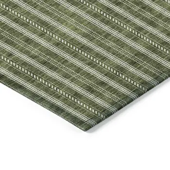 3' X 5' Olive Green And Ivory Striped Washable Indoor Outdoor Area Rug
