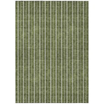 5' X 8' Olive Green And Ivory Striped Washable Indoor Outdoor Area Rug