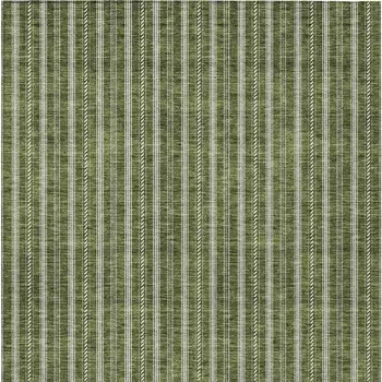 5' X 8' Olive Green And Ivory Striped Washable Indoor Outdoor Area Rug