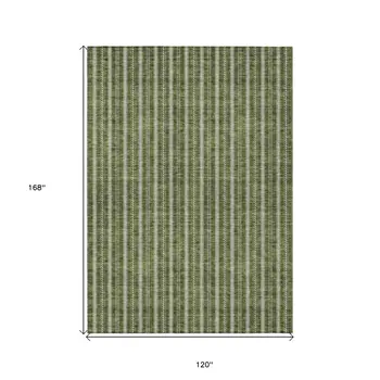 10' X 14' Olive Green And Ivory Striped Washable Indoor Outdoor Area Rug