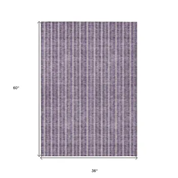 3' X 5' Purple And Ivory Striped Washable Indoor Outdoor Area Rug