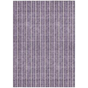 5' X 8' Purple And Ivory Striped Washable Indoor Outdoor Area Rug