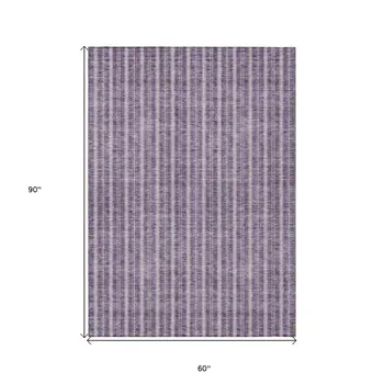 5' X 8' Purple And Ivory Striped Washable Indoor Outdoor Area Rug