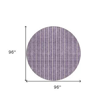 8' Purple And Ivory Round Striped Washable Indoor Outdoor Area Rug