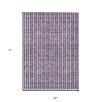 10' X 14' Purple And Ivory Striped Washable Indoor Outdoor Area Rug