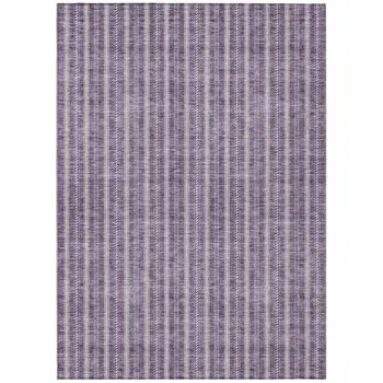 10' X 14' Purple And Ivory Striped Washable Indoor Outdoor Area Rug