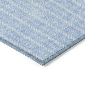 3' X 5' Sky Blue And Ivory Striped Washable Indoor Outdoor Area Rug