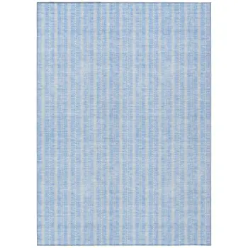 5' X 8' Sky Blue And Ivory Striped Washable Indoor Outdoor Area Rug