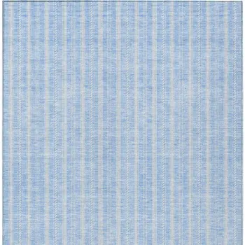 9' X 12' Sky Blue And Ivory Striped Washable Indoor Outdoor Area Rug