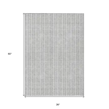 3' X 5' Silver And Ivory Striped Washable Indoor Outdoor Area Rug