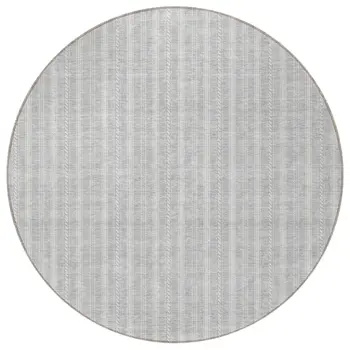 8' Silver And Ivory Round Striped Washable Indoor Outdoor Area Rug